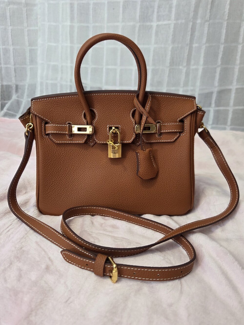 Mille BAG Brown Leather Top-Handle Satchel with Gold Hardware